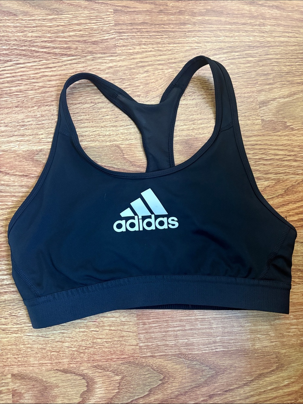 adidas Black Racerback Sports Bra with White Logo